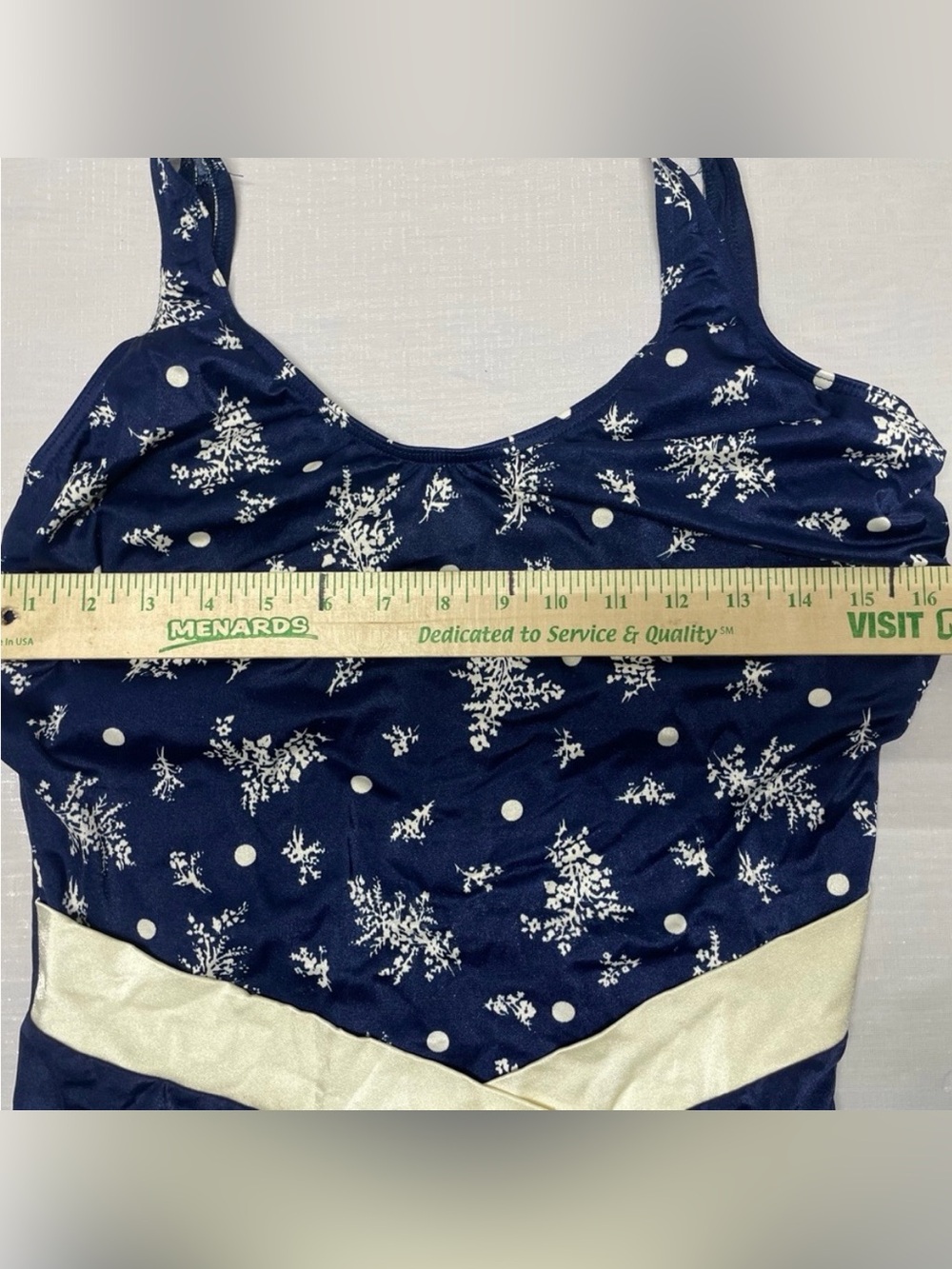 Vintage Navy Floral One-Piece Swimsuit with White Waist Accent Sz:medium - Picture 4 of 5